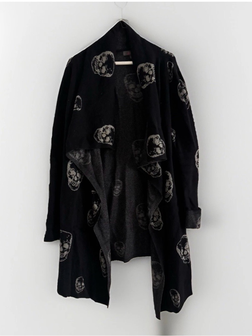 Marled Black and Charcoal Knit Cardigan with Pink Logo Tag
